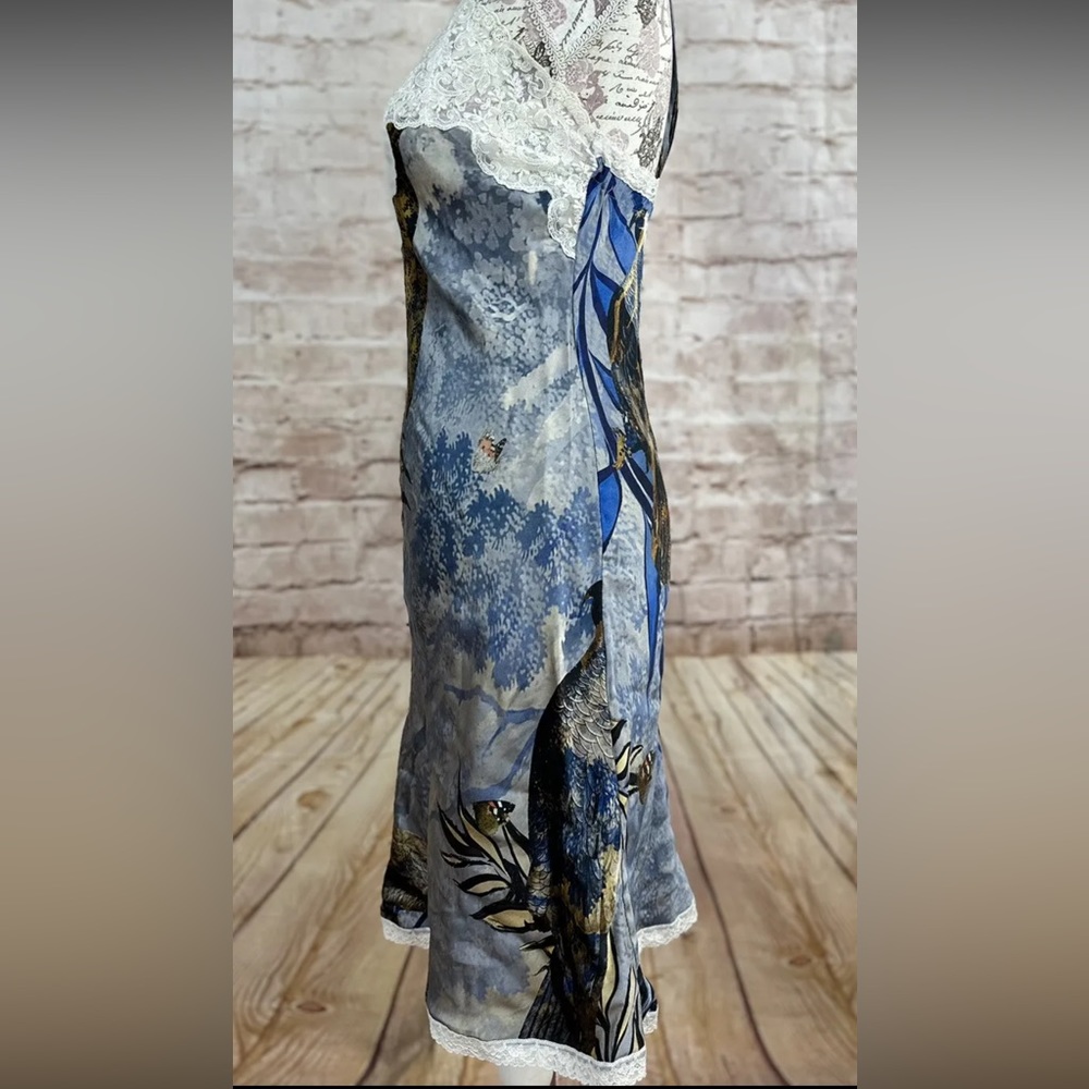 MORPHO + LUNA Silk Slip Dress Lace Trim Butterflies Parrot Print Size M - Picture 6 of 7